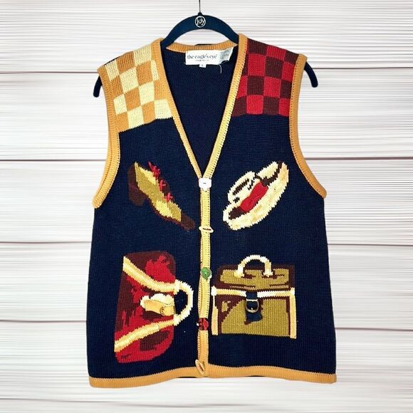 Vintage The Eagle's Eye Women’s Cotton Blend Sweater Vest Purses Hats Boots L - Picture 1 of 14